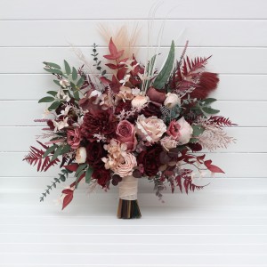 Wedding bouquets in burgundy dusty rose blush pink colors. Bridal bouquet. Cascading bouquet. Faux bouquet. Bridesmaid bouquet. 5256