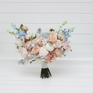 Dusty blue blush pink white beige bouquet. Soft pastel bridal bouquet. Faux flowers. Wedding bouquet. Bridesmaid bouquet. 5371