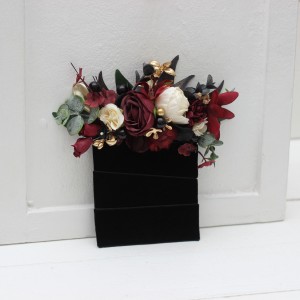 Pocket boutonniere in black gold burgundy ivory color scheme. Flower accessories. Halloween wedding. 0032