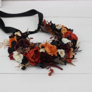 Purple burgundy black rust gold flower crown. Hair wreath. Flower girl crown. Wedding flowers. 5014