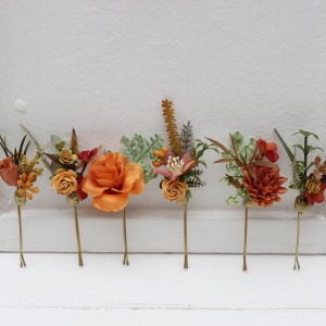 Set of  6 bobby pins in orange rust color scheme. Hair accessories. Flower accessories for wedding.  5213
