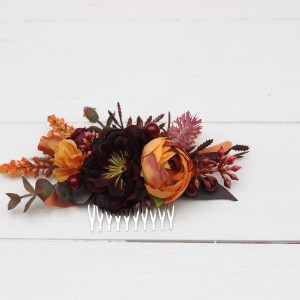 Flower comb in rust burgundy cinnamon orange color scheme. Wedding accessories for hair. Bridal flower comb. Bridesmaid floral comb. 0033