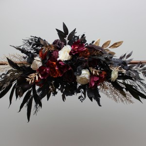  Flower arch arrangement in purple black rust gold colors.  Arbor flowers. Floral archway. Faux flowers for wedding arch. 5014 v2
