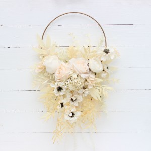 Flower hoop in champagne ivory cream  colors. Alternative bridesmaid bouquet. 5206