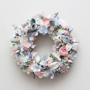 Flower wreath. Wall decor. Wedding decor. All season wreath. Home decor. Lantern flowers. Blush pink  and dusty blue wreath. 5131-2