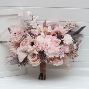 Wedding bouquets in dusty pink and blush pink colors. Bridal bouquet. Cascading bouquet. Faux bouquet. Bridesmaid bouquet. 5229