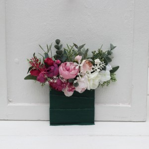 Pocket boutonniere in white and pink color scheme. Flower accessories. Pocket flowers. Square flowers. 5235