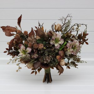 Dark olive brown ivory flowers. Bridal bouquet. Faux bouquet. Fall wedding. Boho wedding. Cascading bouquet. Bridesmaid bouquet. 5250