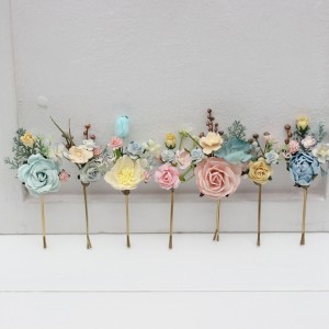  Set of  7 bobby pins in  pastel color scheme. Hair accessories. Flower accessories for wedding.  5259