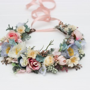 Pastel flower crown. Wildflowers floral crown. Hair wreath. Flower girl crown. Wedding flowers. 5259