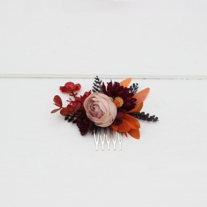 Flower comb in plum purple orange rust beige color scheme. Wedding accessories for hair. Bridal flower comb. Bridesmaid floral comb. 5260