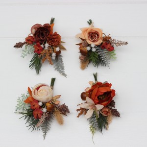  Wedding boutonnieres and wrist corsage  in  ivory rust color scheme. Flower accessories. 5262