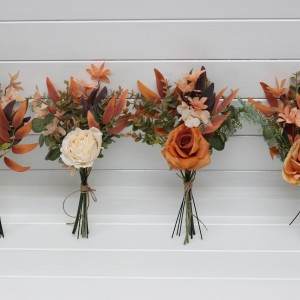 Mini bouquets for vases in orange ivory rust colors. Flowers for wedding decor. 0029