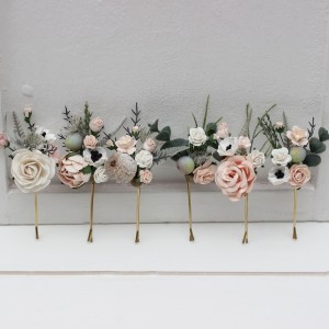  Set of 6 bobby pins in beige white gray blush pink color scheme. Hair accessories. Flower accessories for wedding.  5261