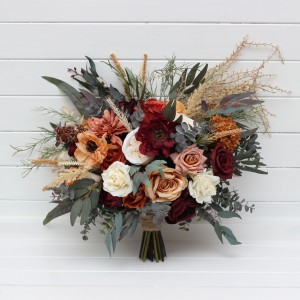 Bouquets in rust burgundy ivory color theme. Bridal bouquet. Faux bouquet. Bridesmaid bouquet. 5272 Bouquets in rust burgundy ivory color theme. Bridal bouquet. Faux bouquet. Bridesmaid bouquet. 5272