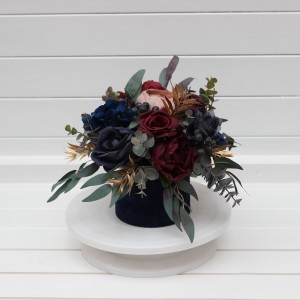 Burgundy navy blue dusty rose gold centerpiece. Table decor. Wedding flowers in box. 5090