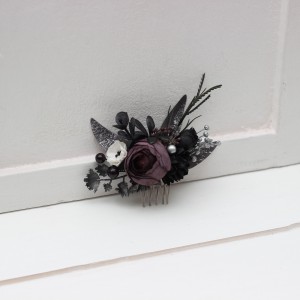 Flower comb in white silver purple color scheme. Wedding accessories for hair. Bridal flower comb. Bridesmaid floral comb. 5125