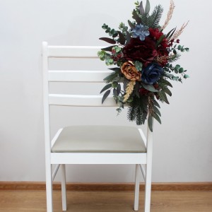 Winter wedding .Aisle flowers in burgundy navy blue gold color scheme. Chair flowers. Sign flowers . Wedding flowers . Flowers for wedding decor 0031