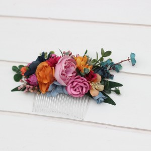Flower comb in jewel-tone color scheme. Wedding accessories for hair. Bridal flower comb. Bridesmaid floral comb. 5187