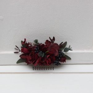Flower comb in burgundy color scheme. Wedding accessories for hair. Bridal flower comb. Bridesmaid floral comb. 5230