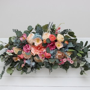  Flower arch arrangement in magenta peach coral dusty blue colors.  Arbor flowers. Floral archway. Faux flowers for wedding arch. 5286